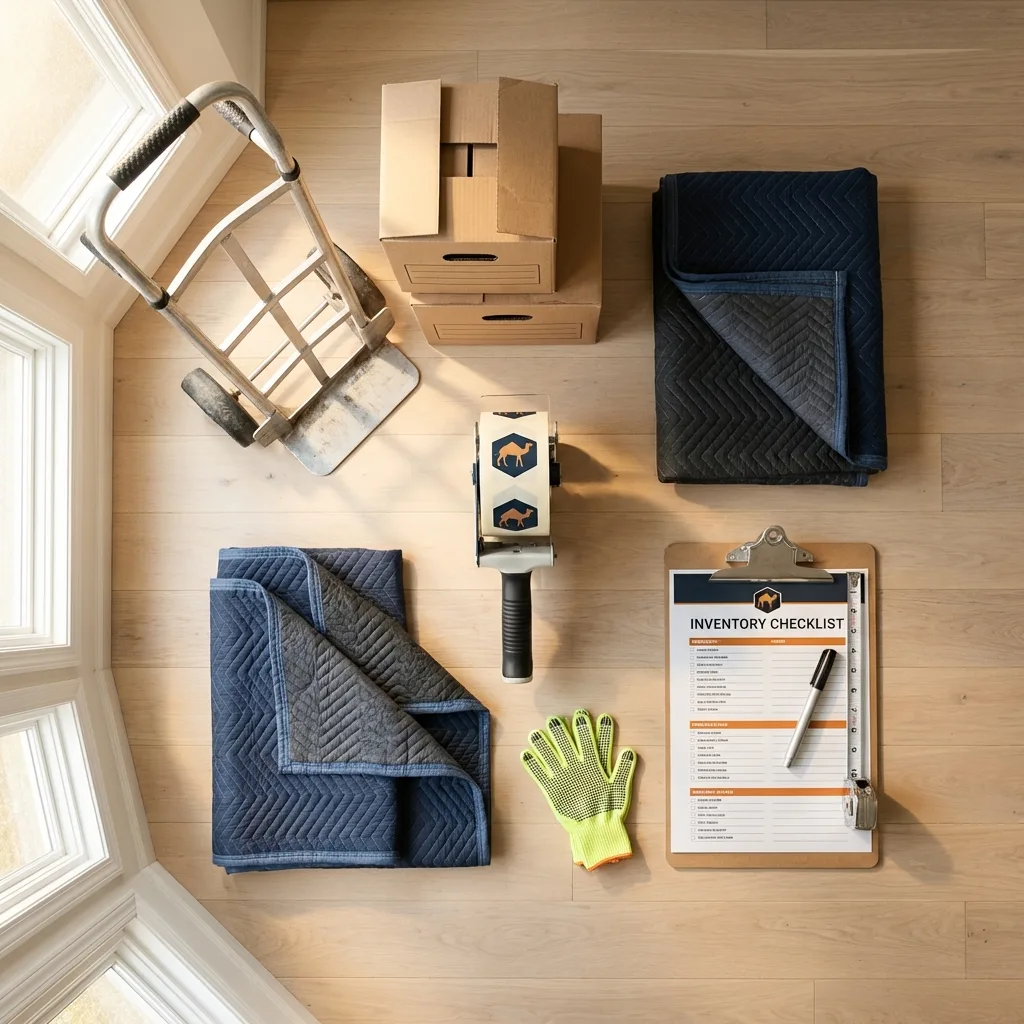 Professional moving supplies and packing materials layout for Cleveland residential relocations